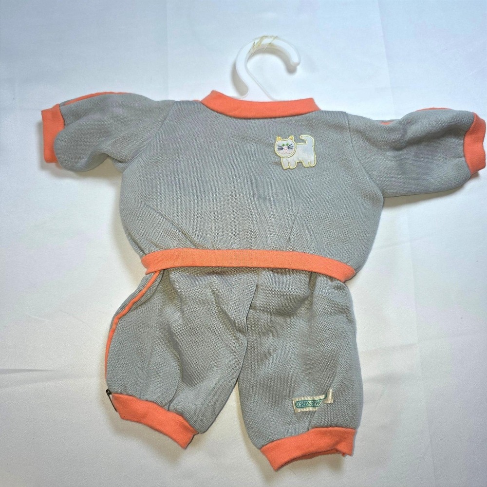 Vintage Cabbage Patch Kids Doll Outfit Gray Orange Cat Patch Jogger Set 80s